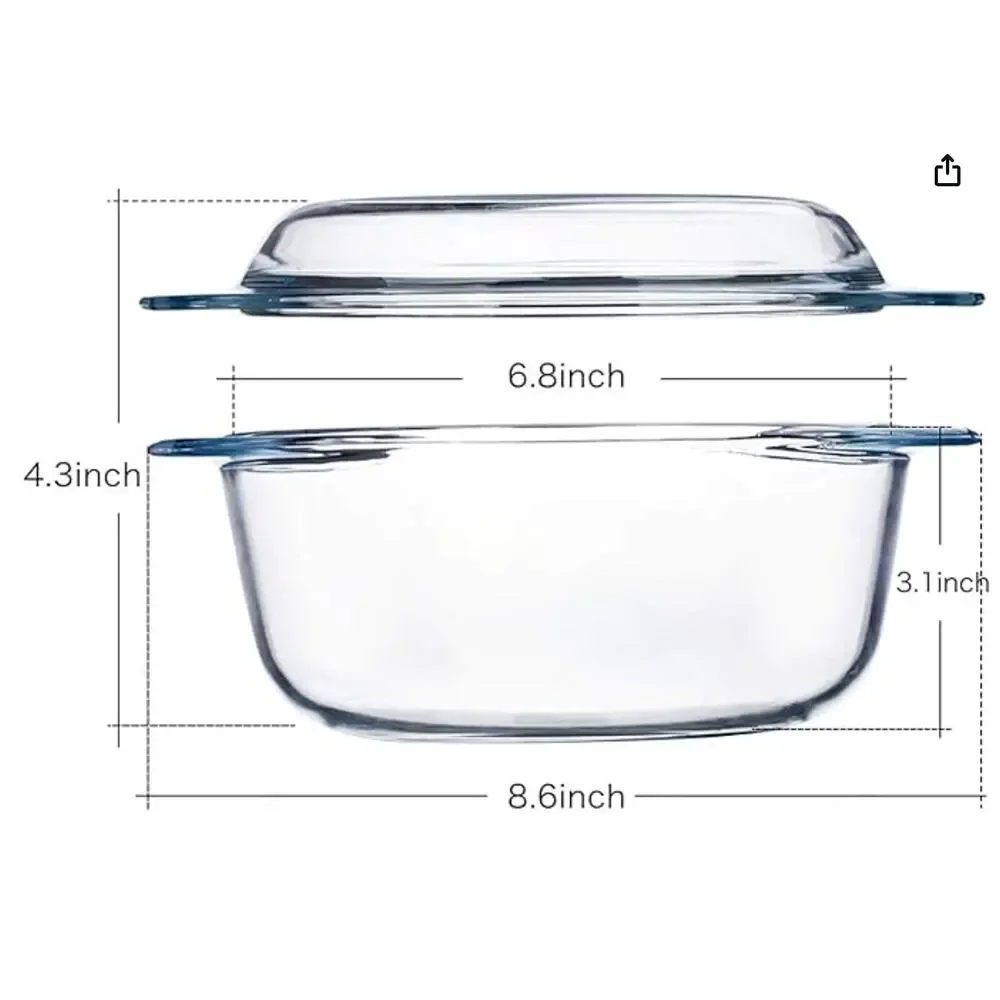 Small Round Glass Casserole Dish with lid- Microwave and Oven Safe